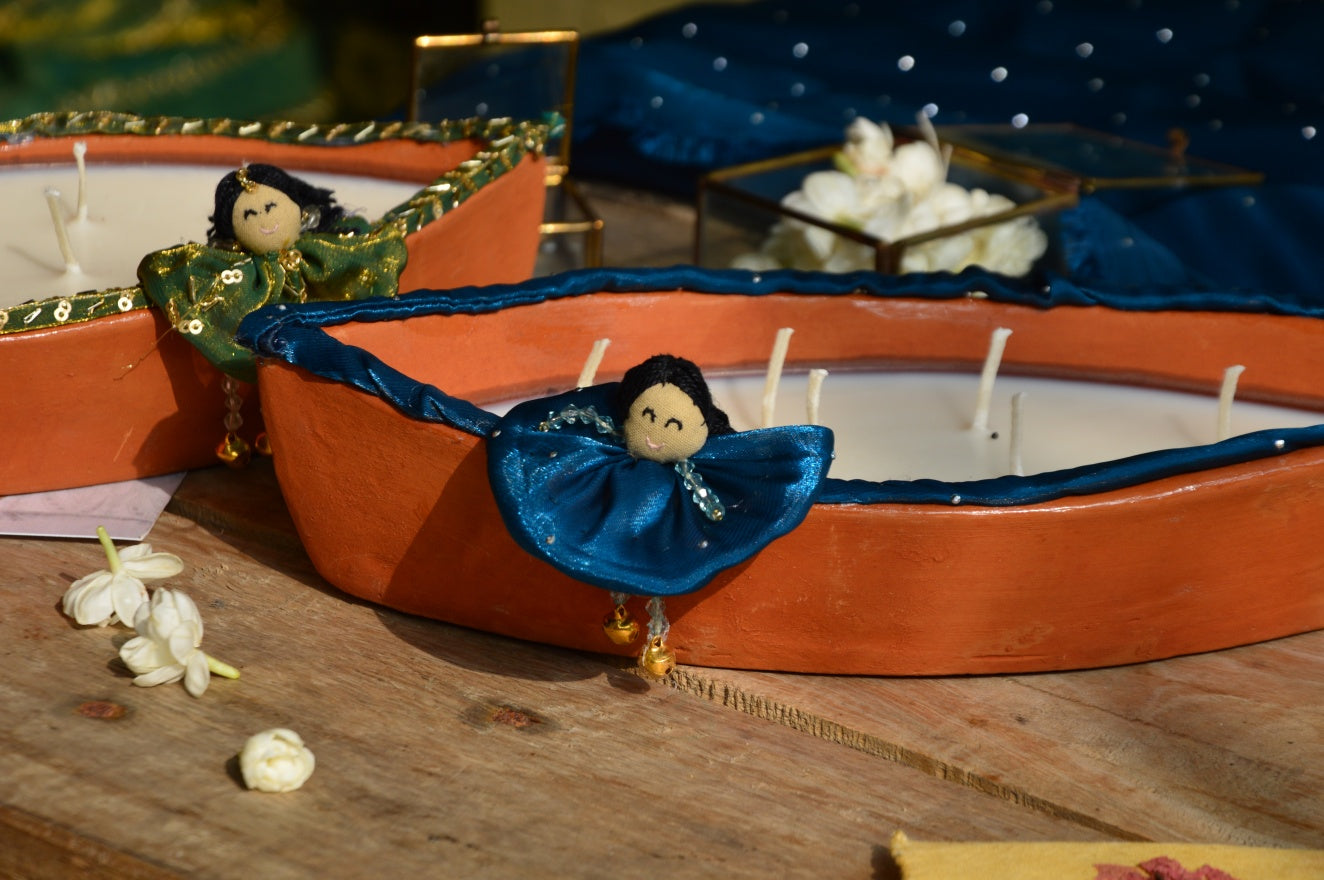 Ganga | Blue Terracotta Boat Candle