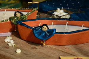 Ganga | Blue Terracotta Boat Candle
