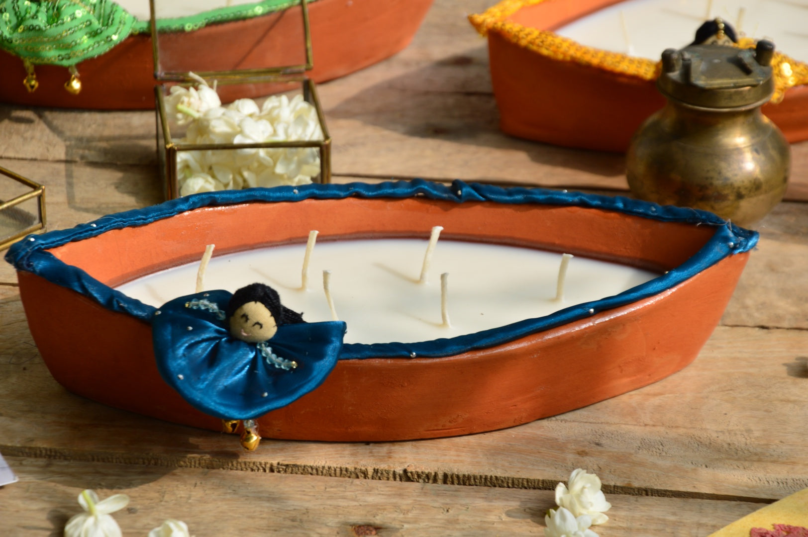 Ganga | Blue Terracotta Boat Candle