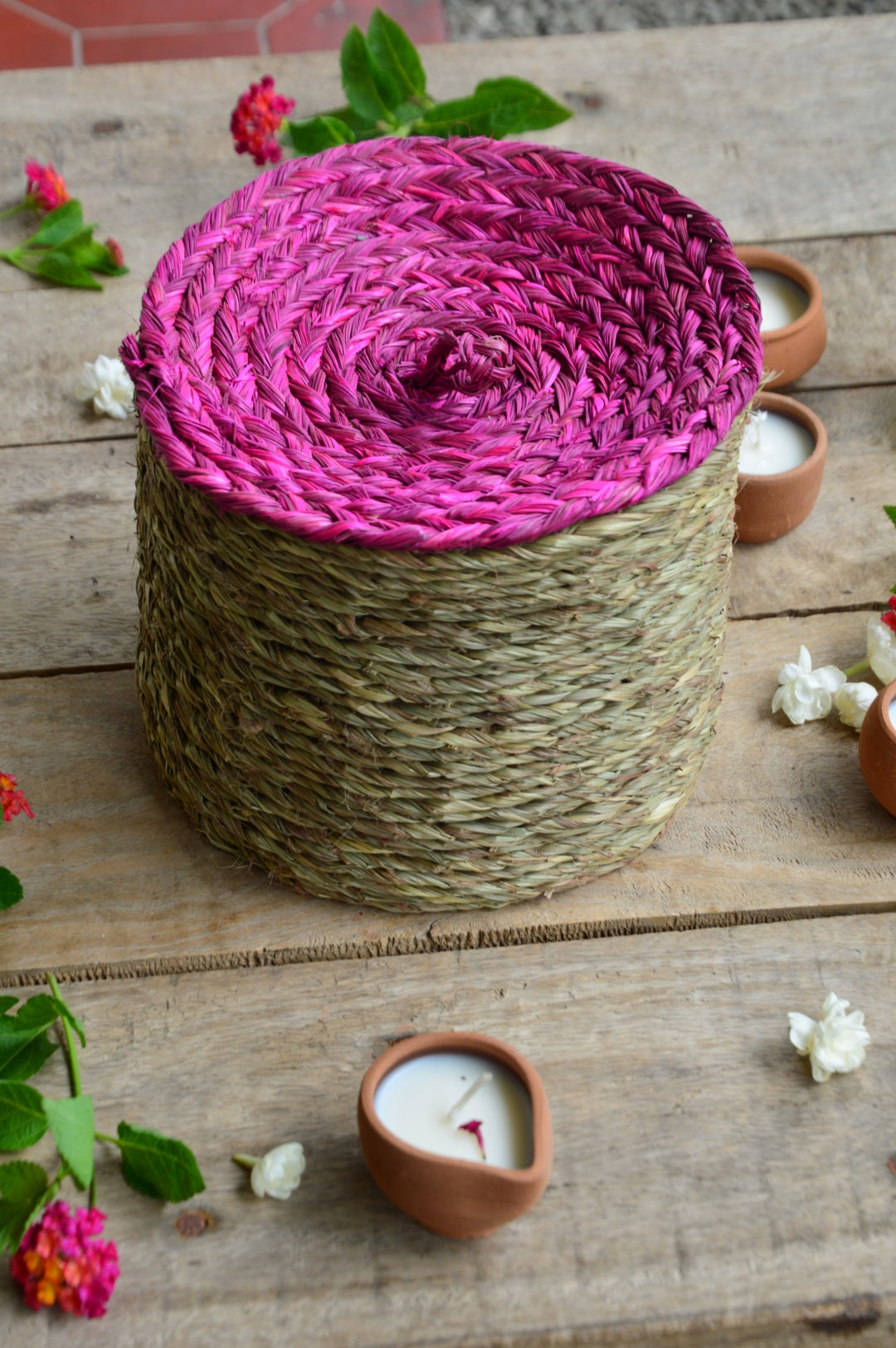 Basket of Terracotta Tealight Candles