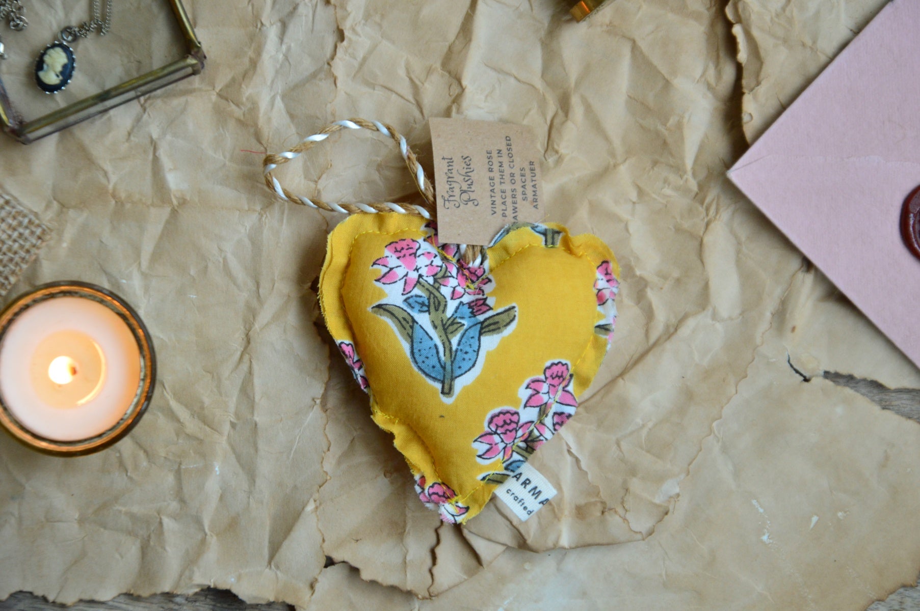Present from the Heart | Fragrant Plush Hearts for handbags and suitcases | Yellow
