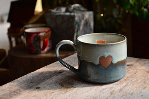 Present from the Heart | Heart Cup, Saucer-Lid-Holder, Candle & Furoshiki | Blue