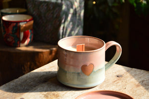 Present from the Heart | Heart Cup, Saucer-Lid-Holder, Candle & Furoshiki | Pink