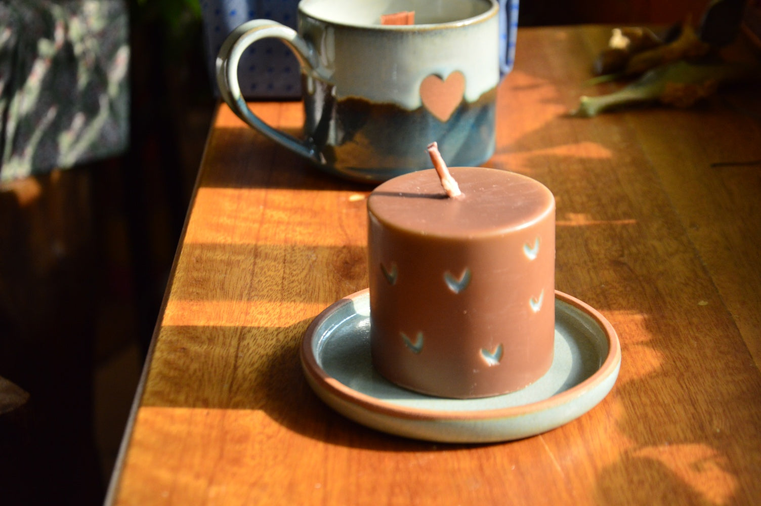 Present from the Heart | Heart Cup, Saucer-Lid-Holder, Candle & Furoshiki | Blue