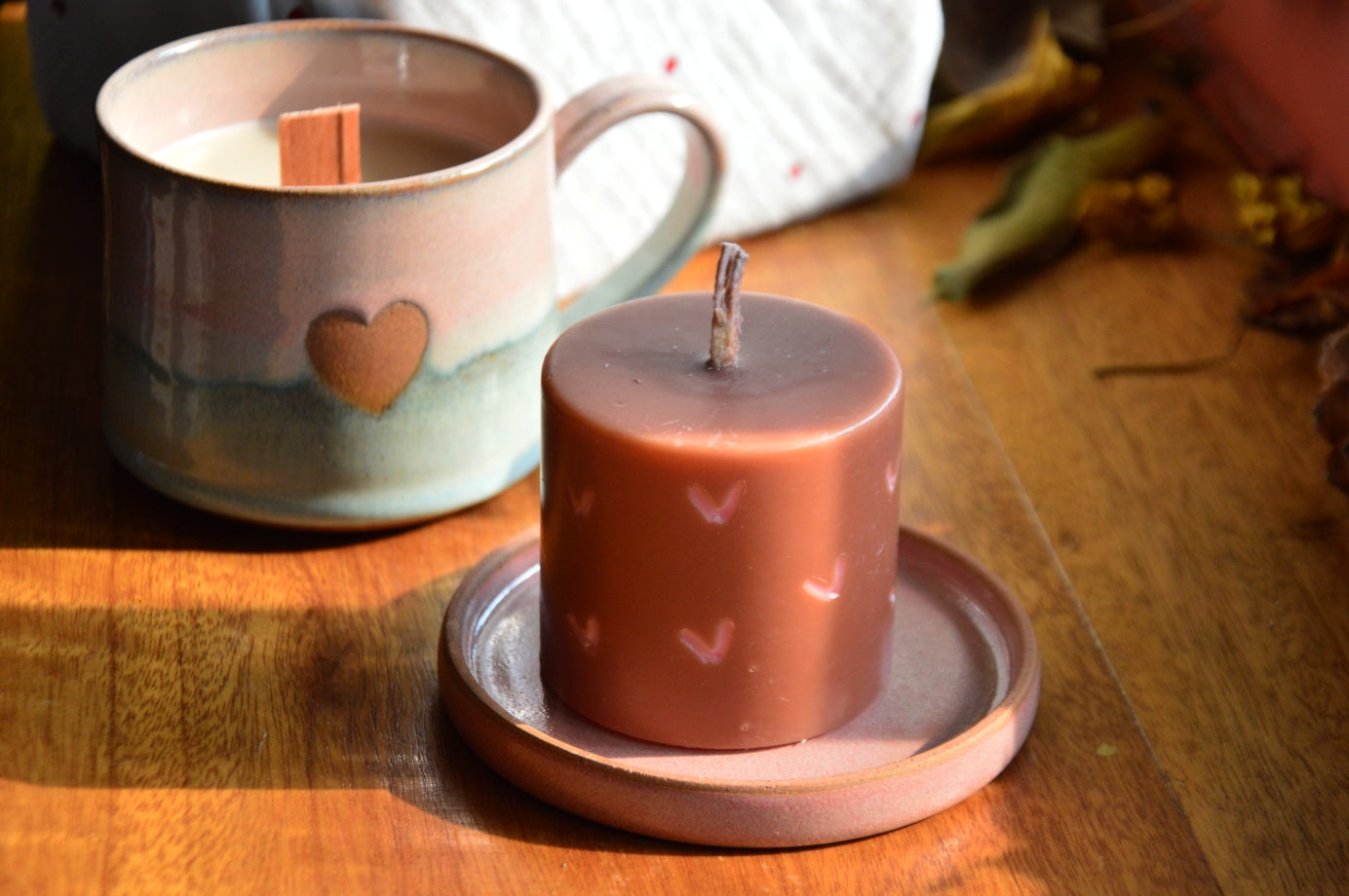 Present from the Heart | Heart Cup, Saucer-Lid-Holder, Candle & Furoshiki | Pink