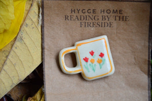 Crisp Breeze & A Warm Cuppa | Hygge Home Ceramic Magnet | Orange Flowers