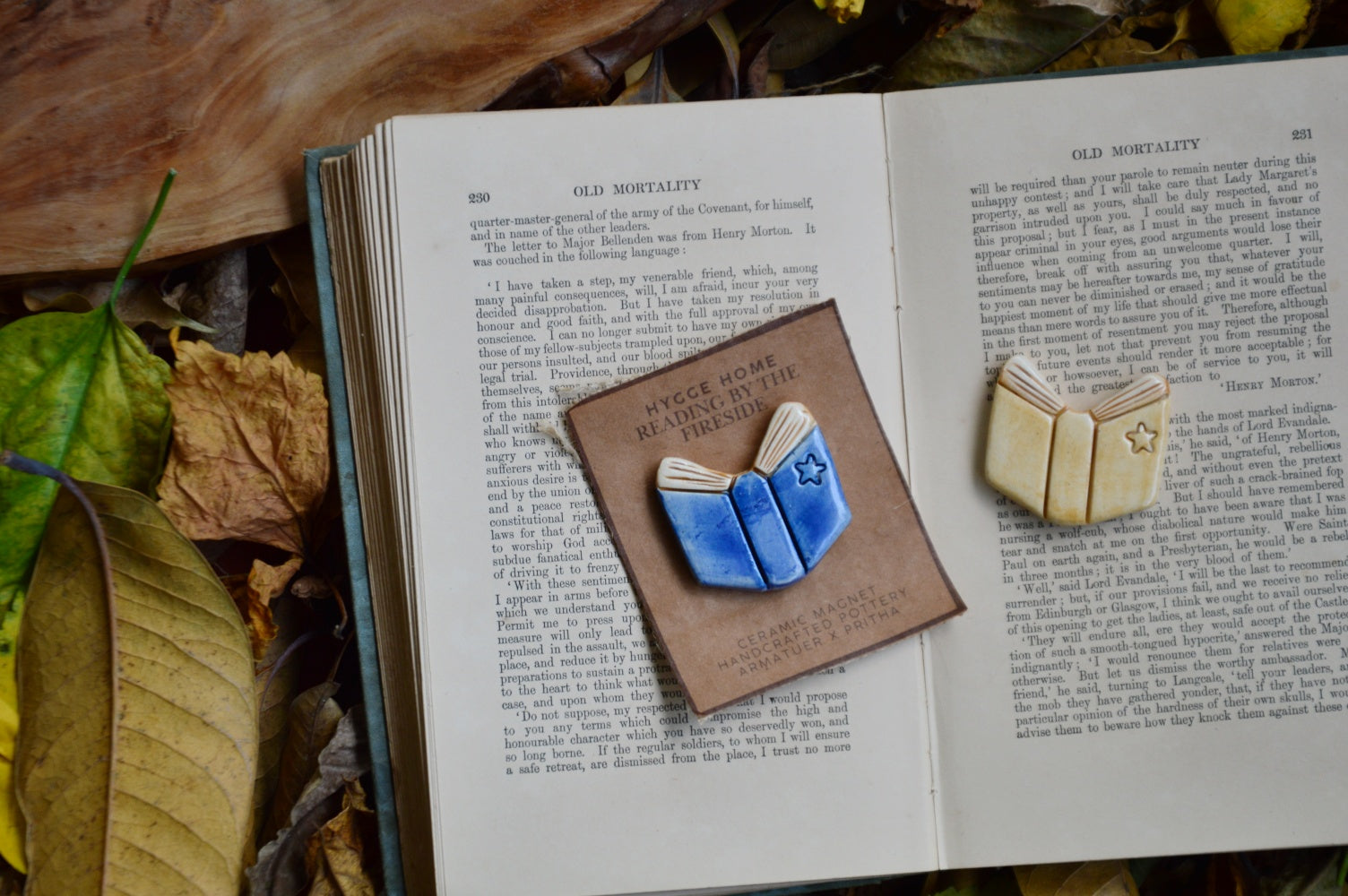 Reading By The Fireside | Hygge Home Ceramic Magnet | Blue Book