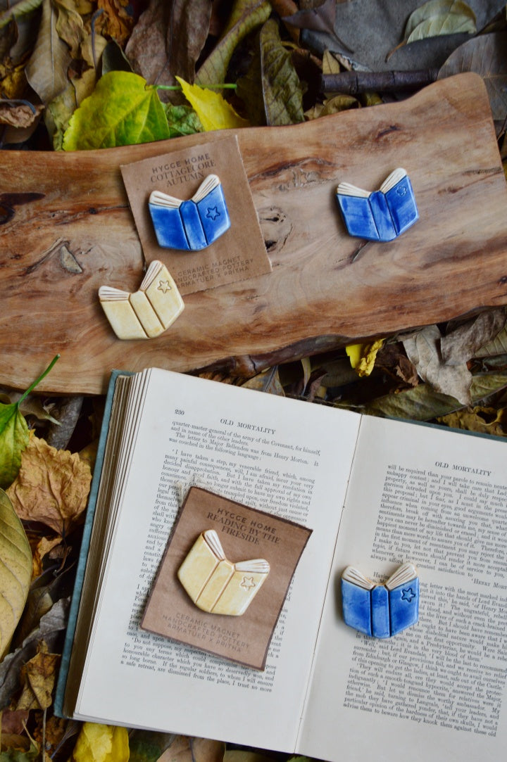 Reading By The Fireside | Hygge Home Ceramic Magnet | Beige Book