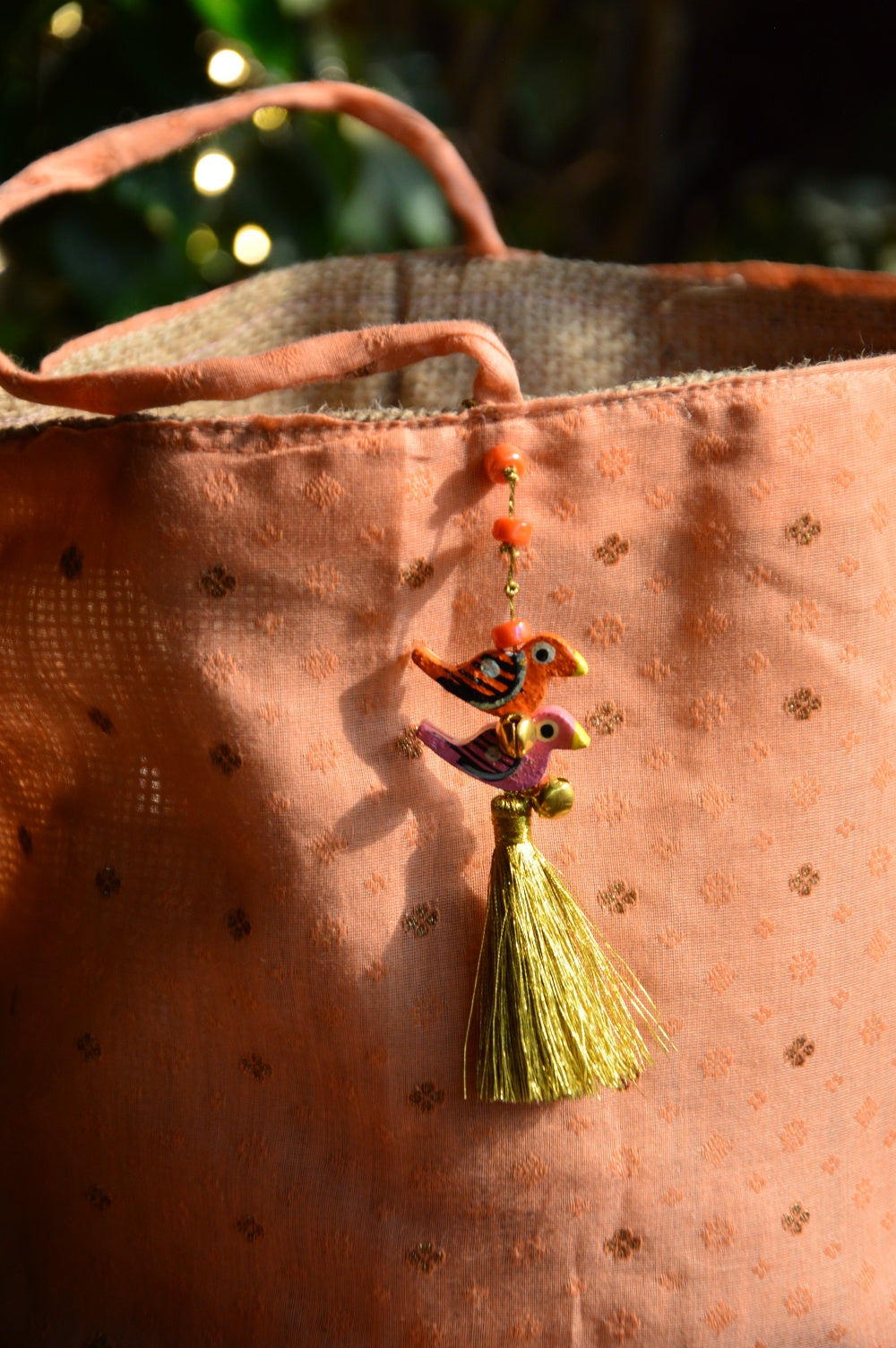 Festive Gift Bag with 10 assorted terracotta diyas | Peach Zari