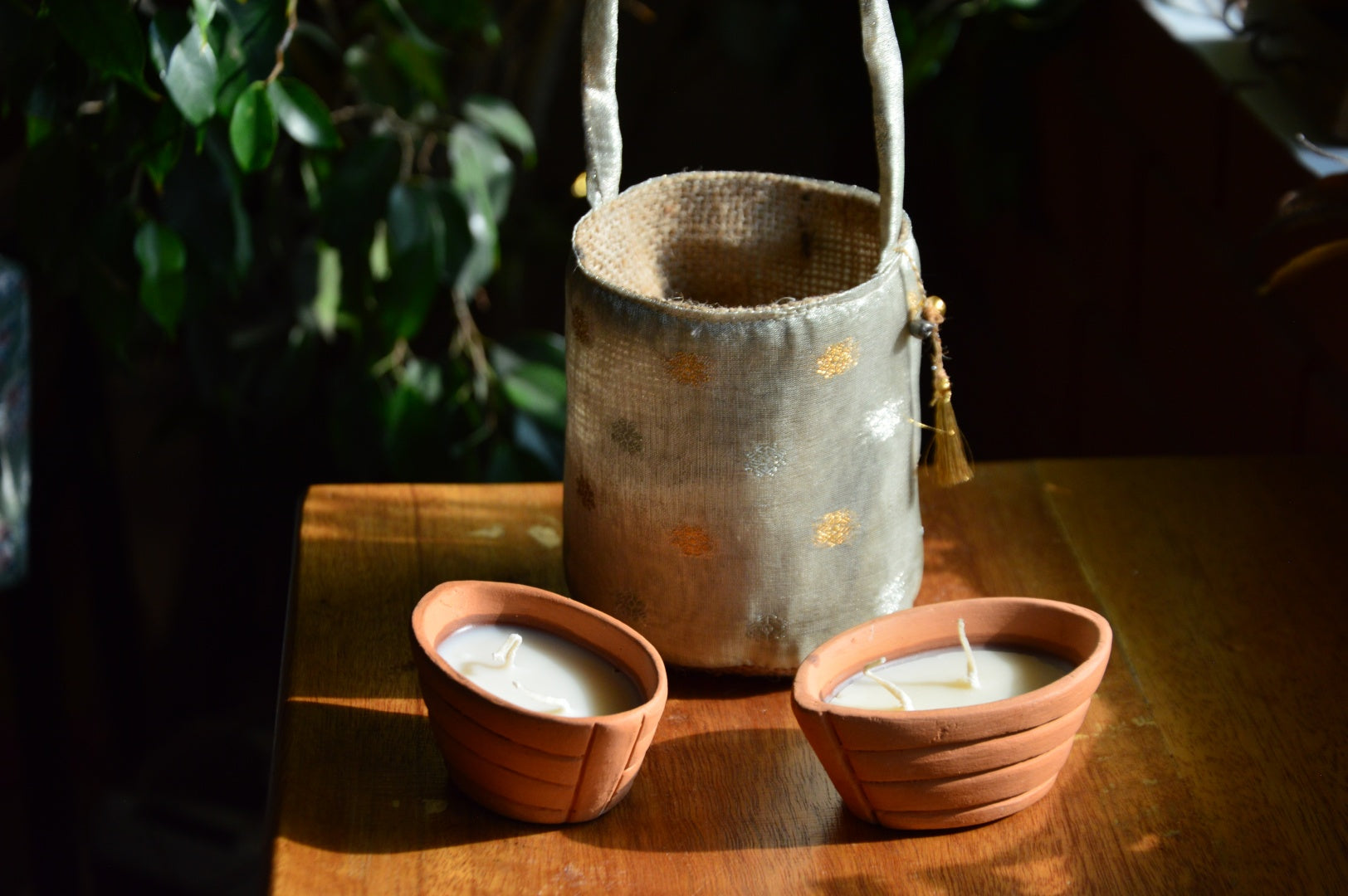Miniature Bucket Bag with a pair of Terracotta Boats of Ganga