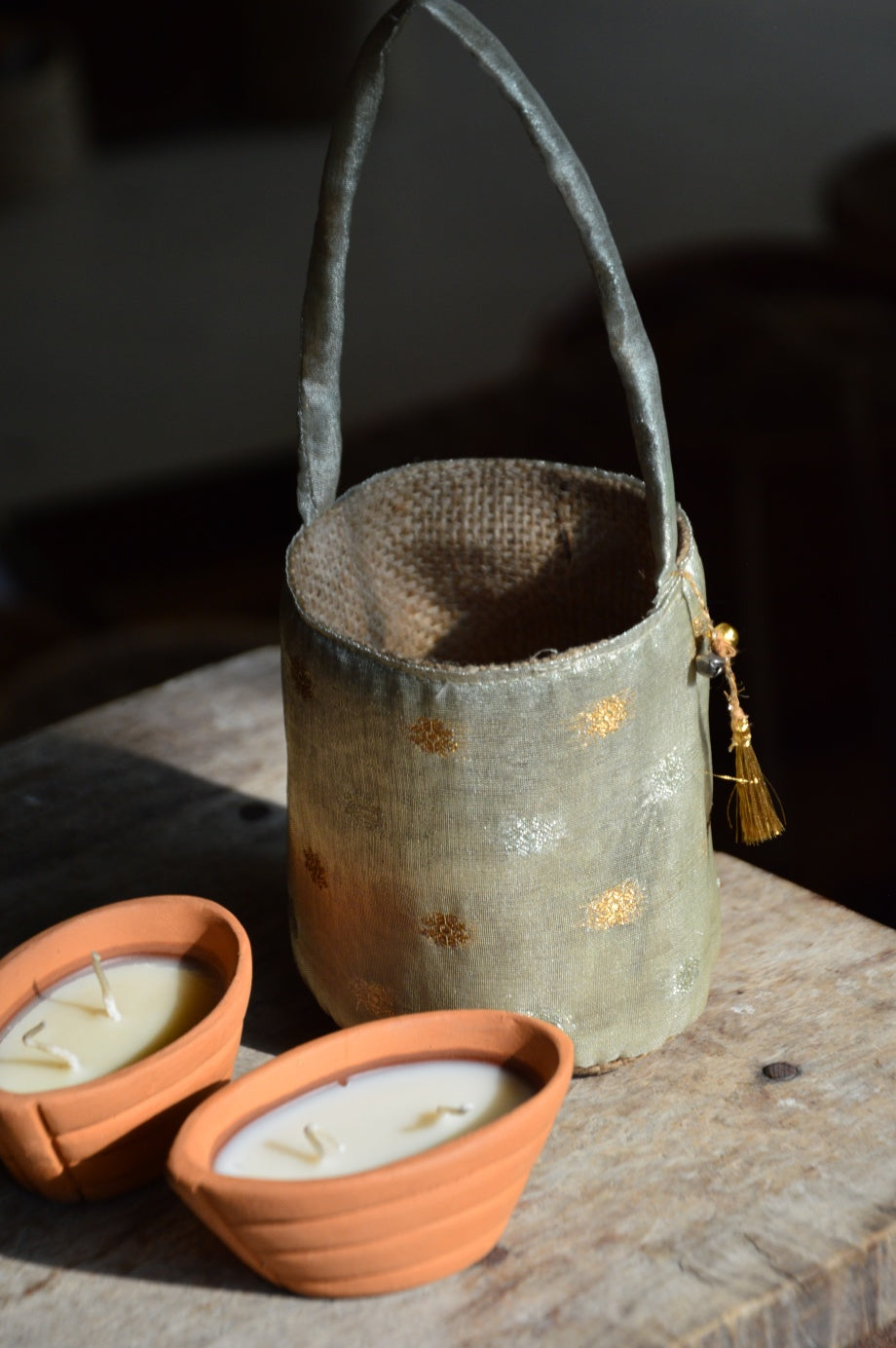 Miniature Bucket Bag with a pair of Terracotta Boats of Ganga