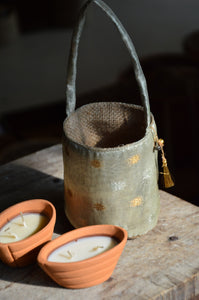 Miniature Bucket Bag with a pair of Terracotta Boats of Ganga