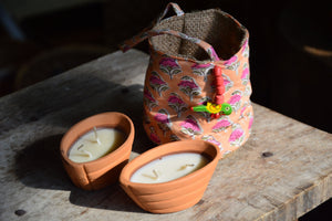 Miniature Peach Bucket Bag with a pair of Terracotta Boats of Ganga