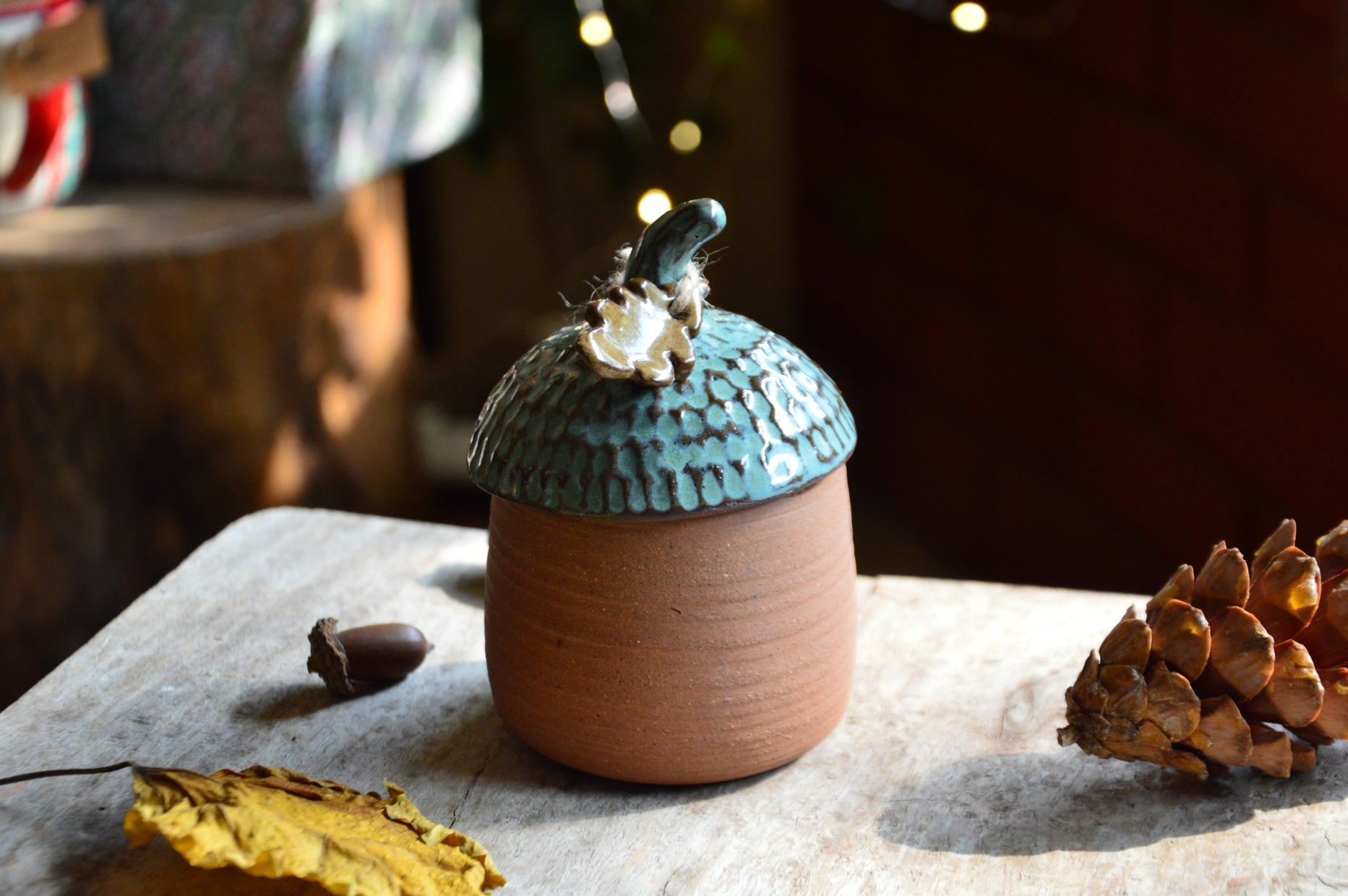 Ceramic Acorn Candle Container