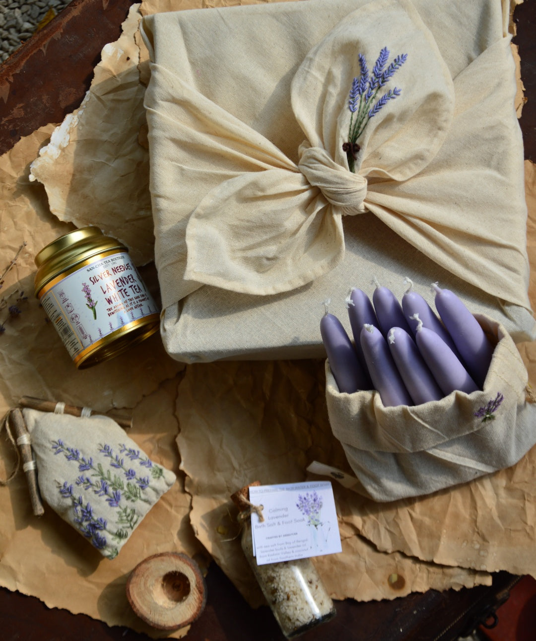 Lavender Furoshiki Embroidered Gift Box