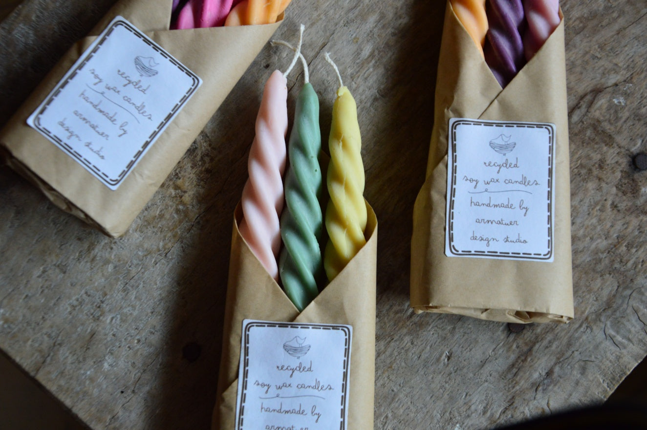 Recycled Twisted Taper Candles | Pack of 3