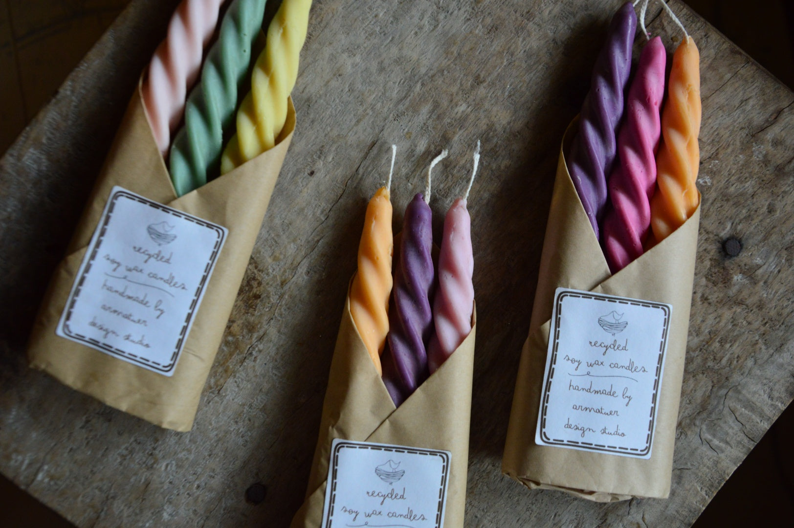 Recycled Twisted Taper Candles | Pack of 3