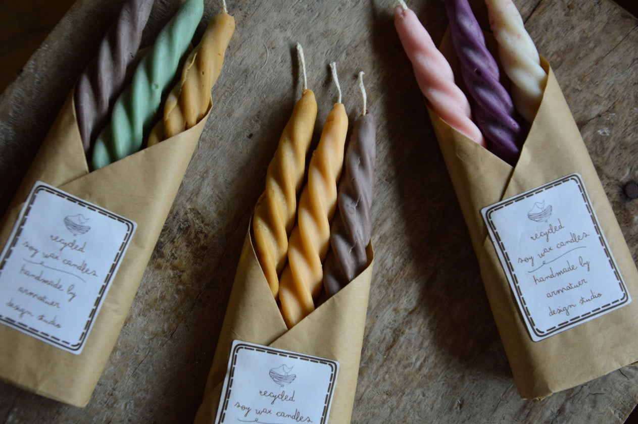 Recycled Twisted Taper Candles | Pack of 3