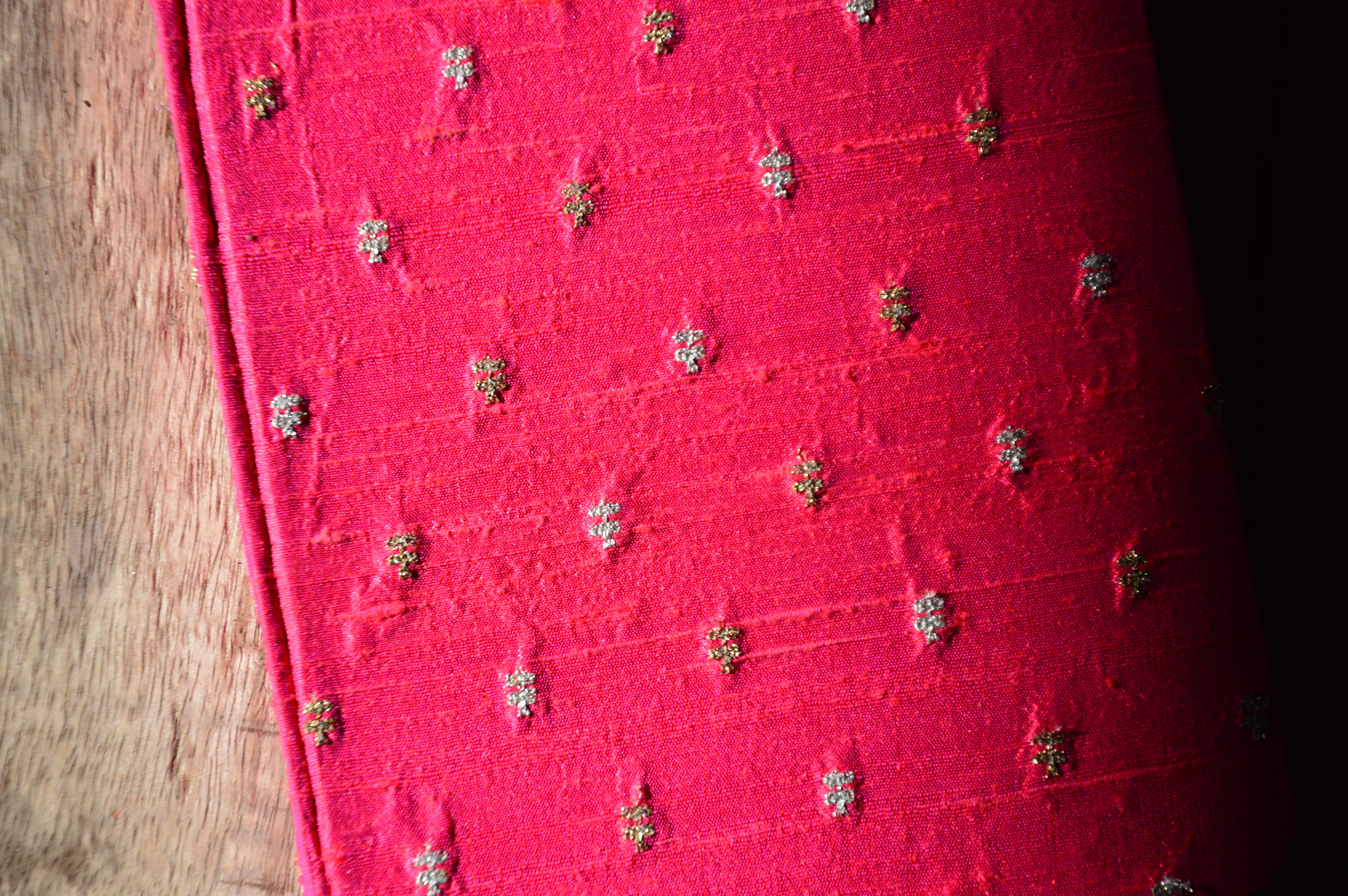 Pure Silk Fabric Journal Pink with Gold & Silver Flowers | Elements of Banaras