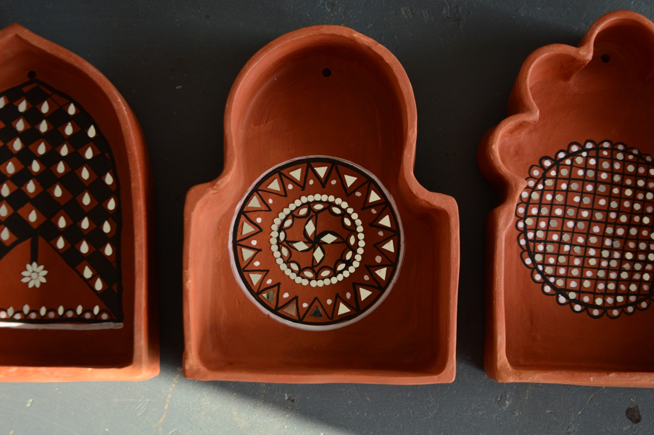 Traditional Handpainted Terracotta Jharokha with Mirror Work | J4