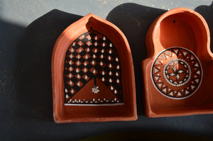 Traditional Handpainted Terracotta Jharokha with Mirror Work | J5