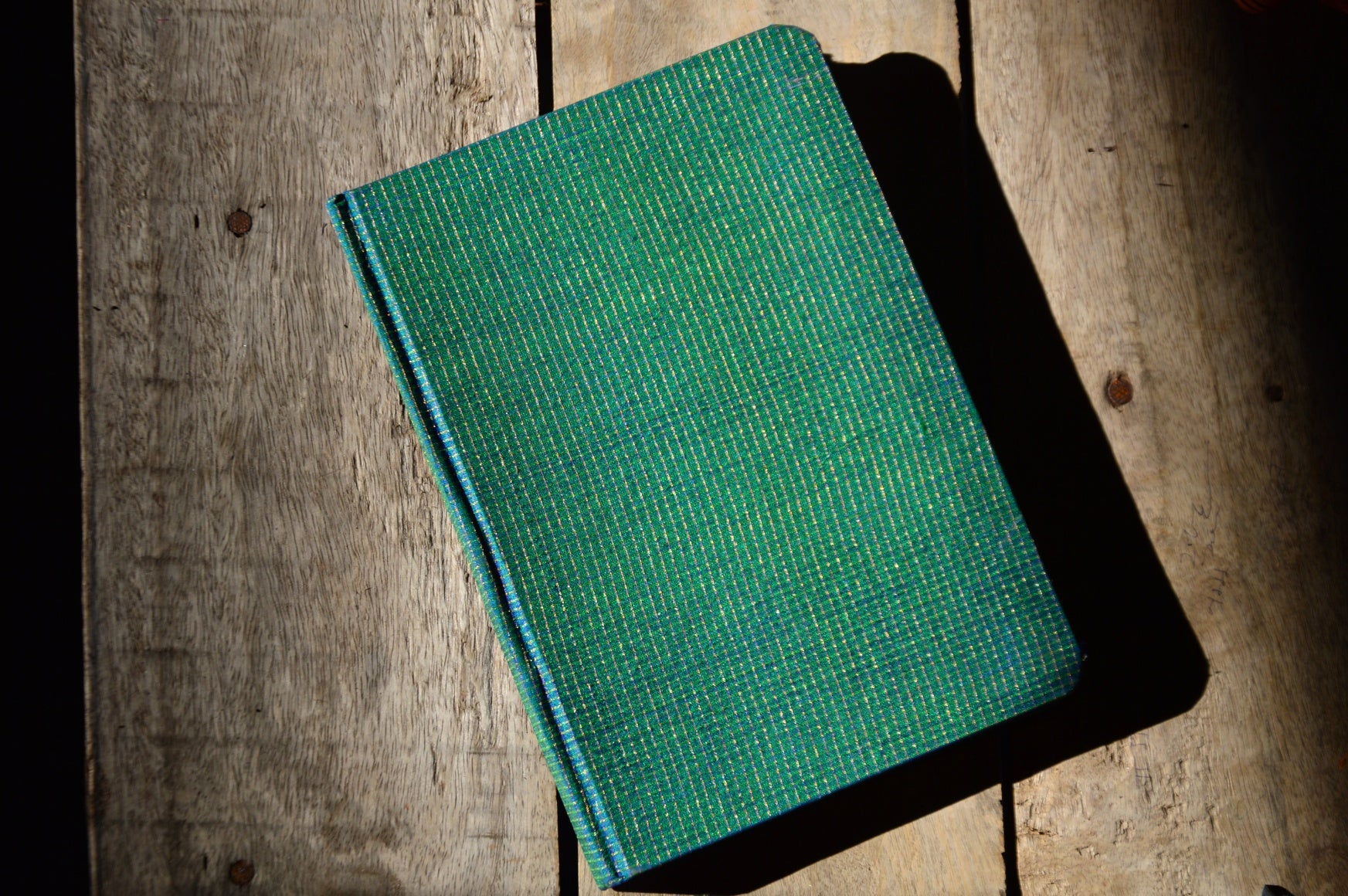Pure Silk Fabric Journal Double Shaded Blue Checks | Elements of Banaras
