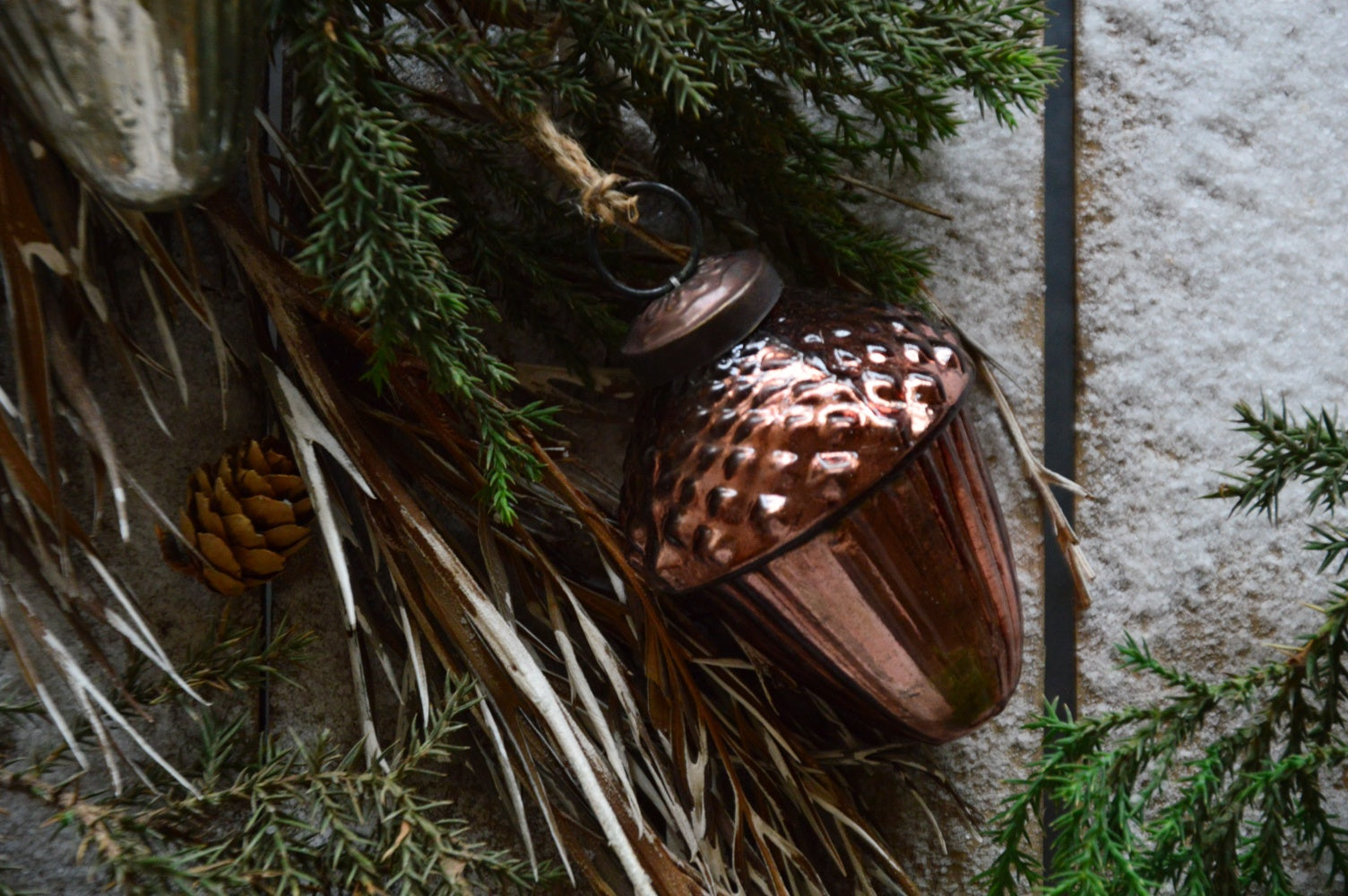Acorn Glass Ornamanent Copper & Silver