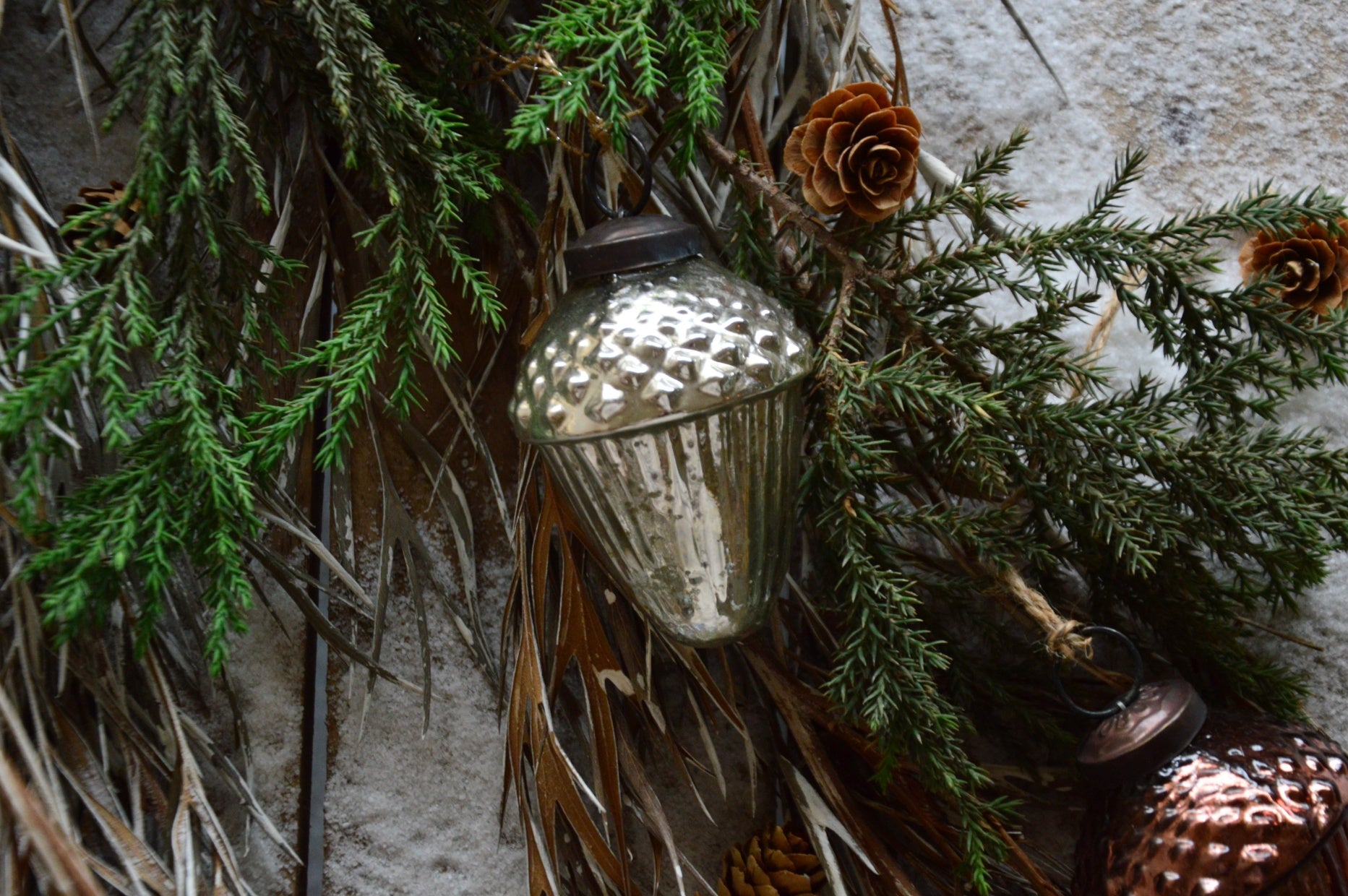 Acorn Glass Ornamanent Copper & Silver