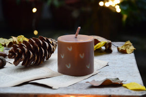 Carved Heart Pillar Candles and Ceramic Holder | Gift Box (Blue)