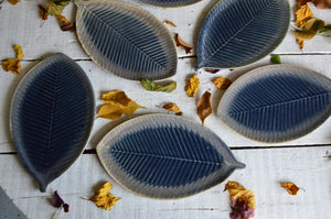 Leaf Shaped Ceramic Quarter Plates| Set of 6 Blue