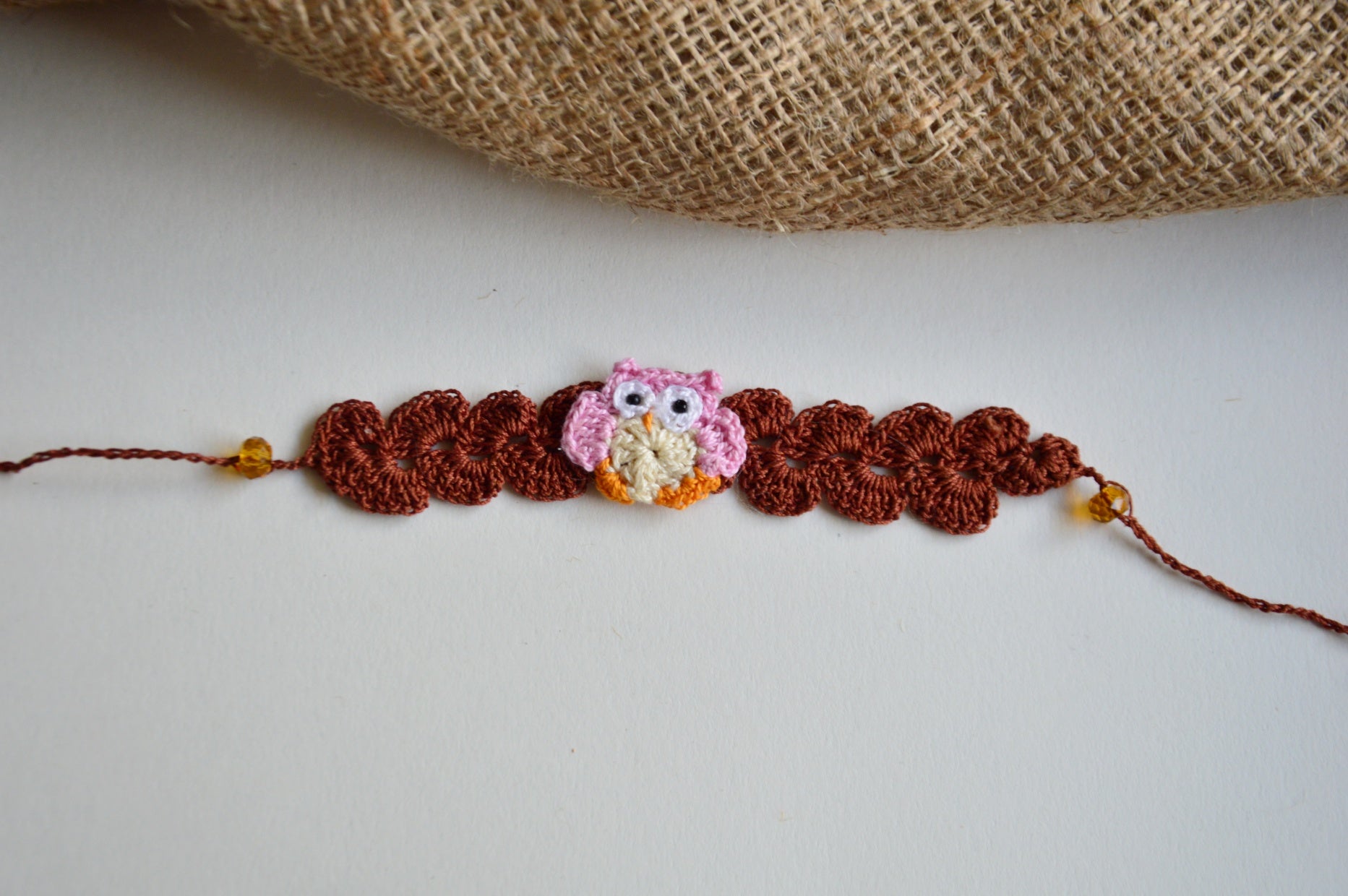 Cute Crochet Owl Rakhi | Brown