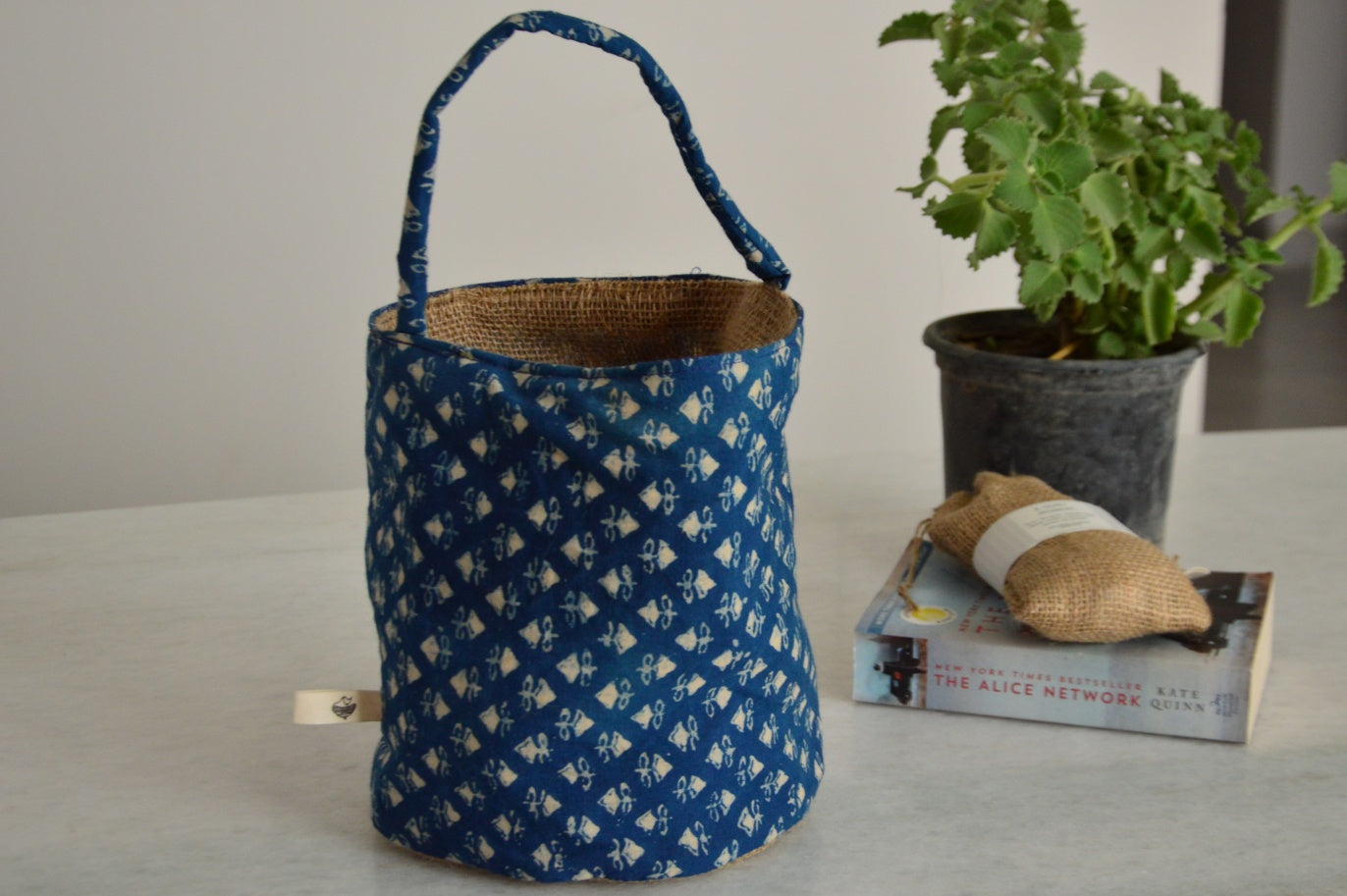 Indigo Bucket Gift Bag | Reversible Planter