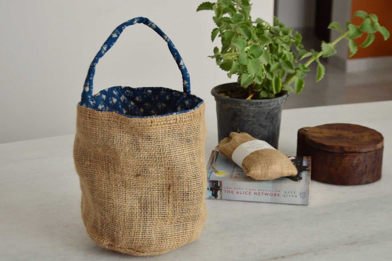 Indigo Bucket Gift Bag | Reversible Planter