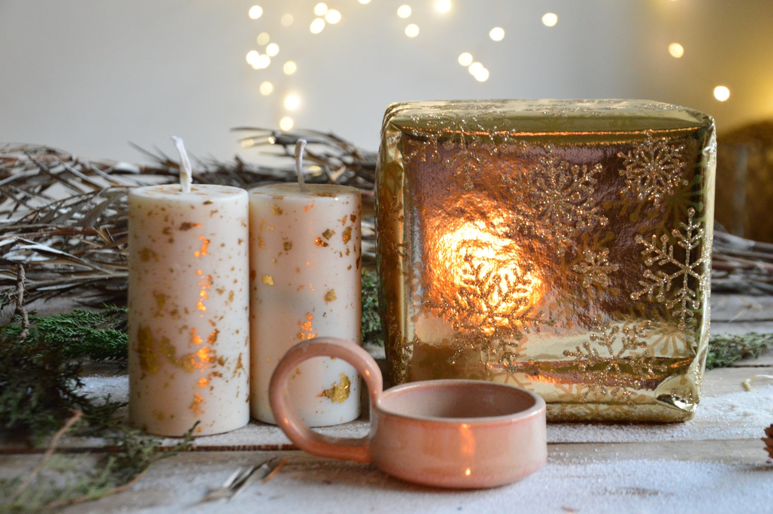 Shimmer Pillar with Ceramic Holder GIft Set