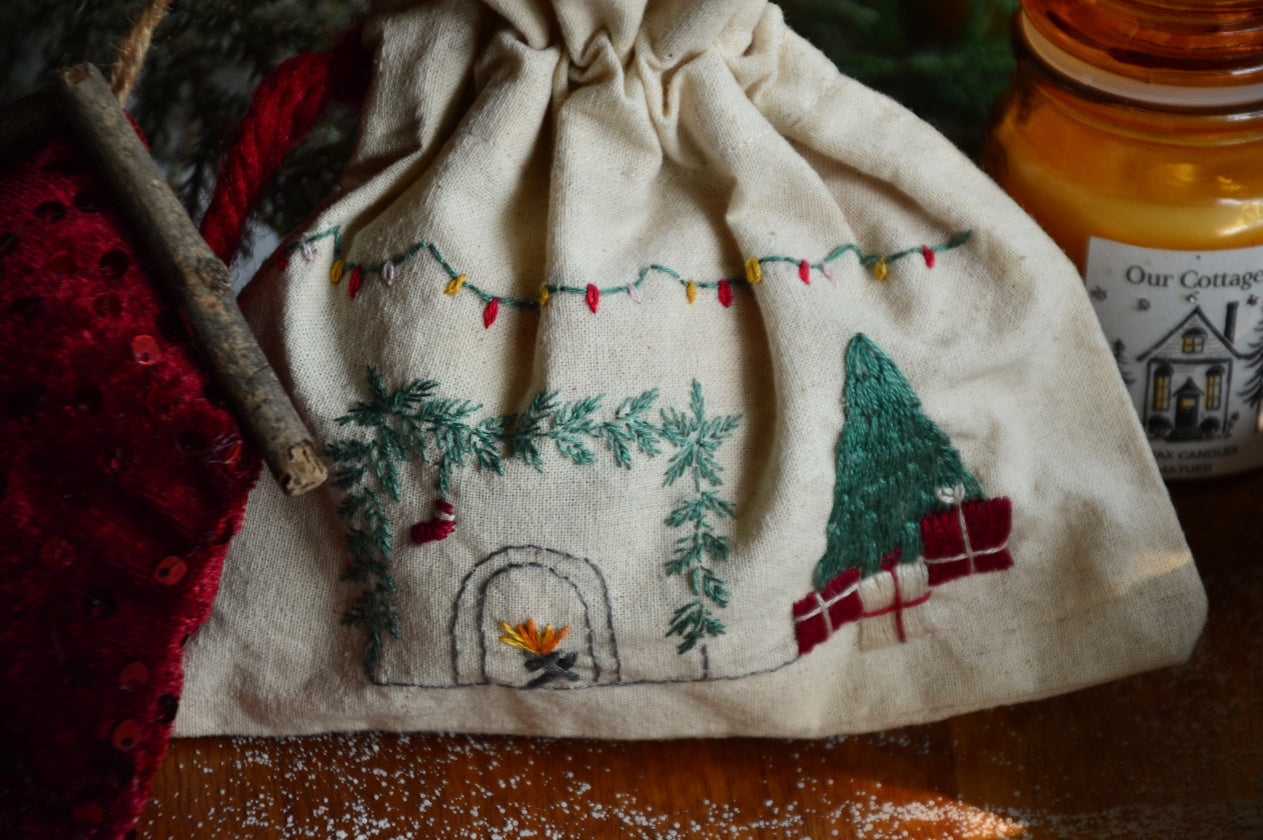 Fireside Cottage Hand Embroidered Gift Bag