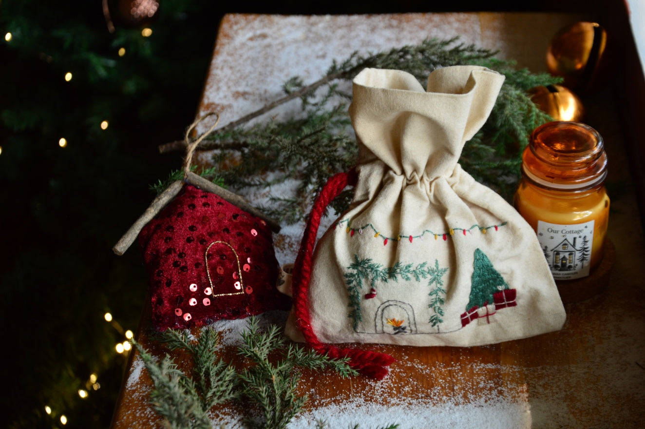 Fireside Cottage Hand Embroidered Gift Bag