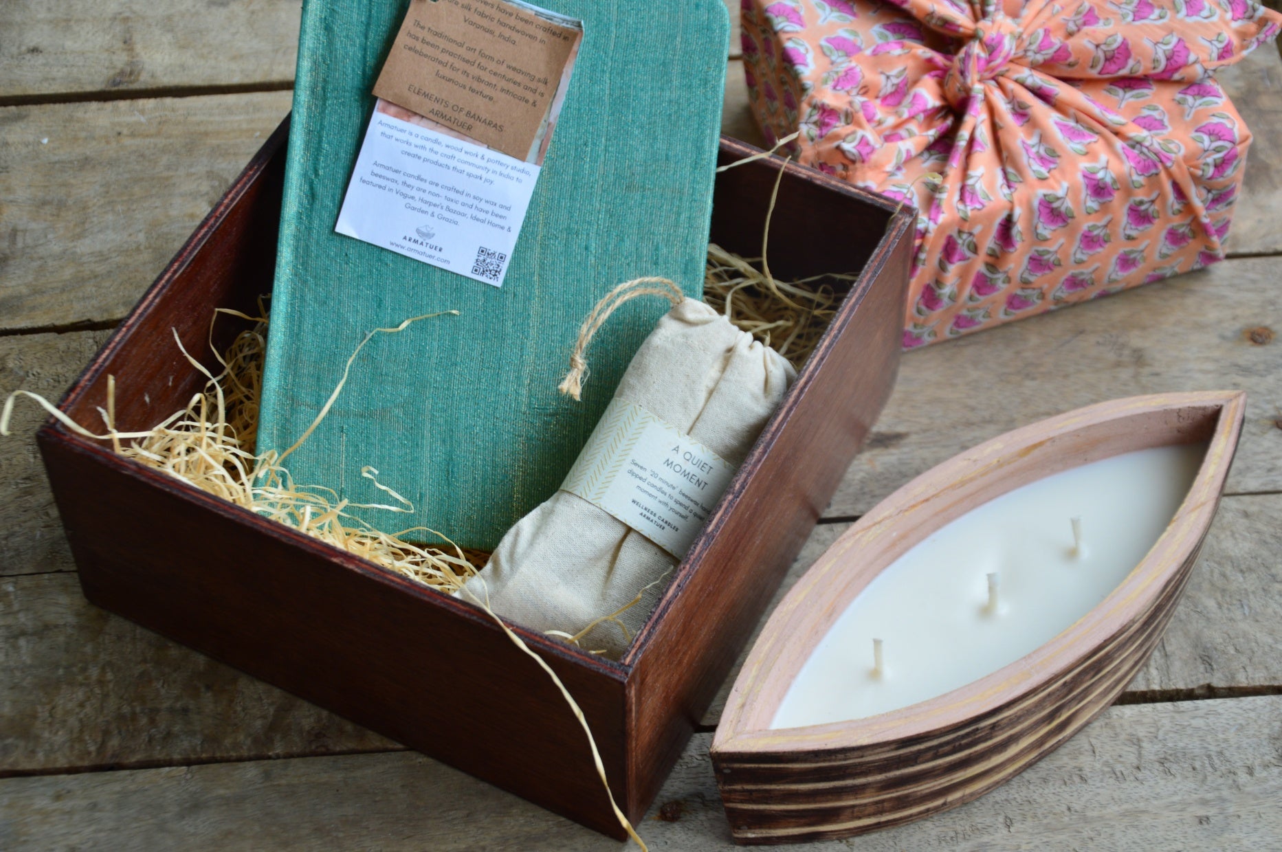 Peach Wooden Boat Furoshiki Gift Box