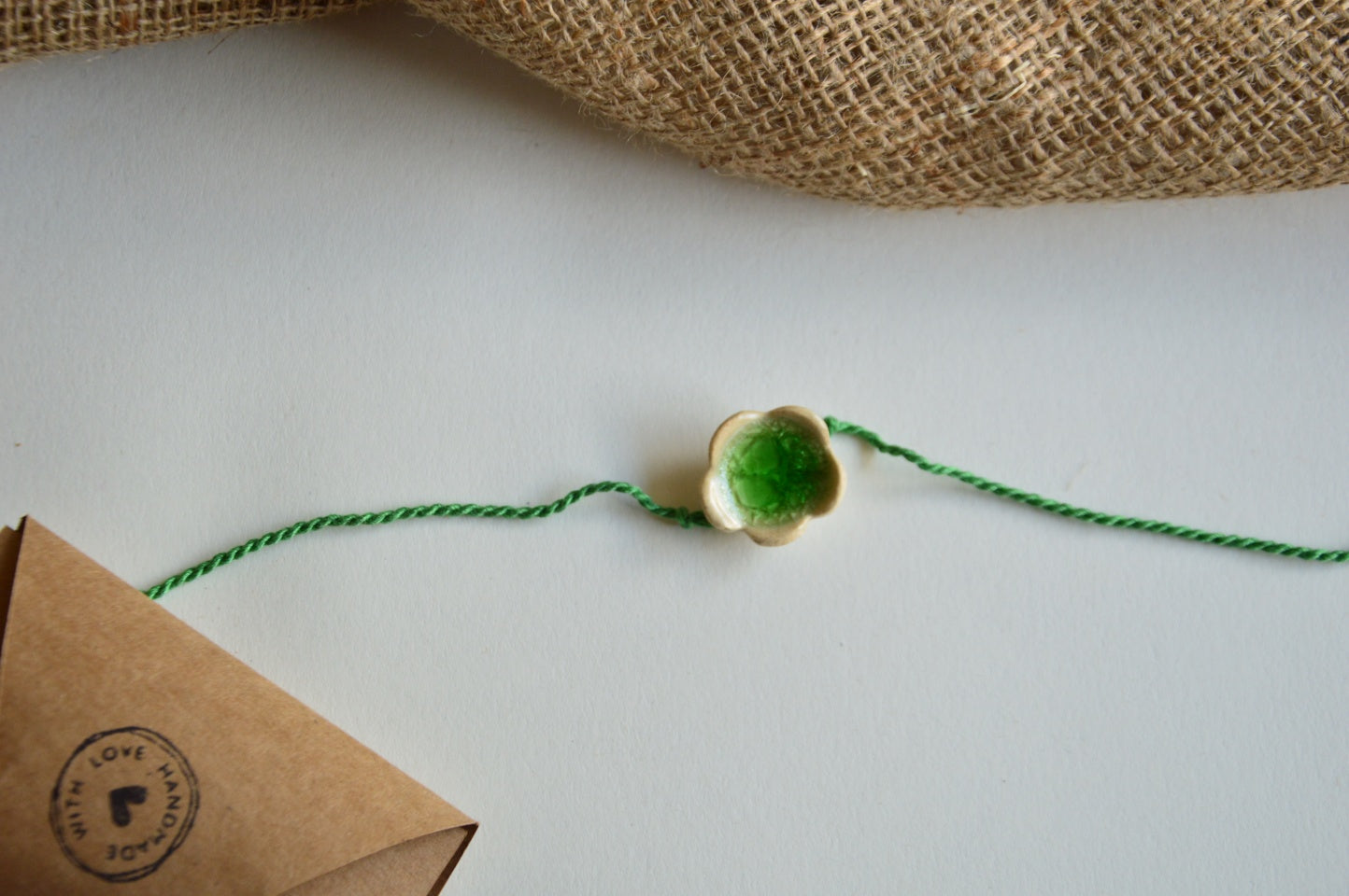 Green Glass Flower | Magnetic Rakhi Small