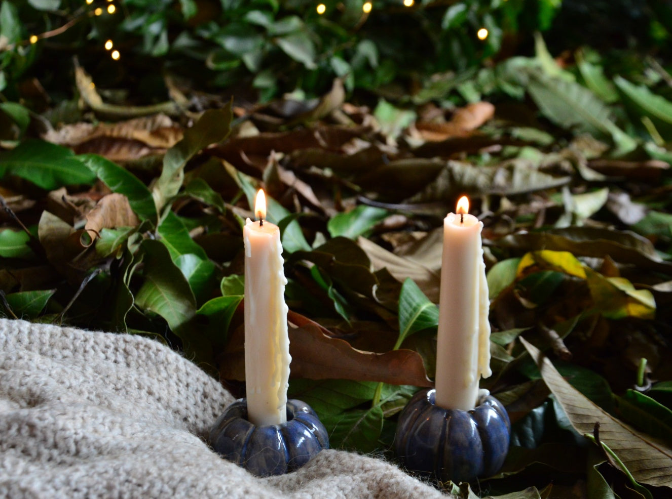 Greyish Blue Ceramic Pumpkin Candle Holder | Armatuer X Pritha Atelier