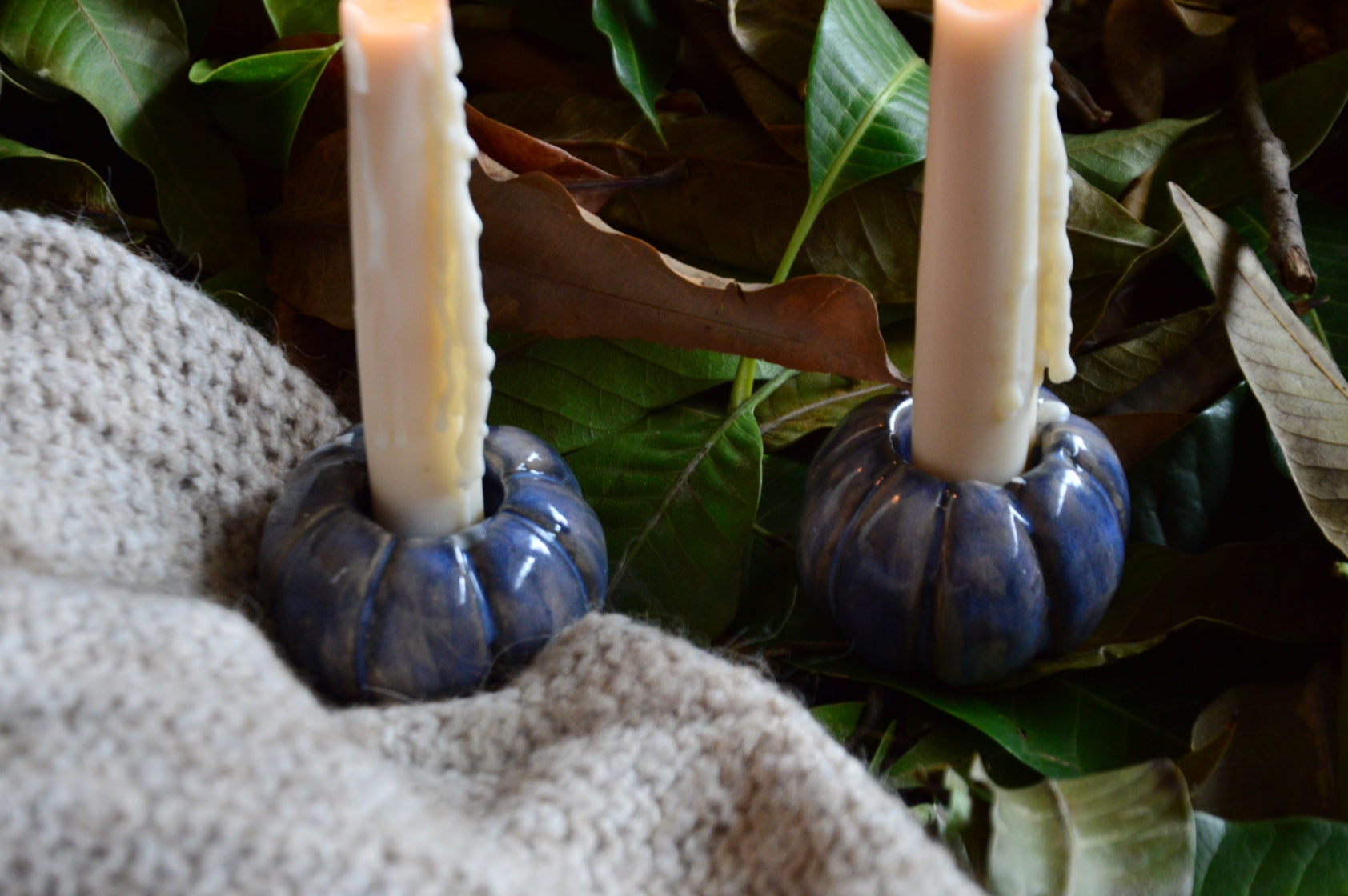 Greyish Blue Ceramic Pumpkin Candle Holder | Armatuer X Pritha Atelier