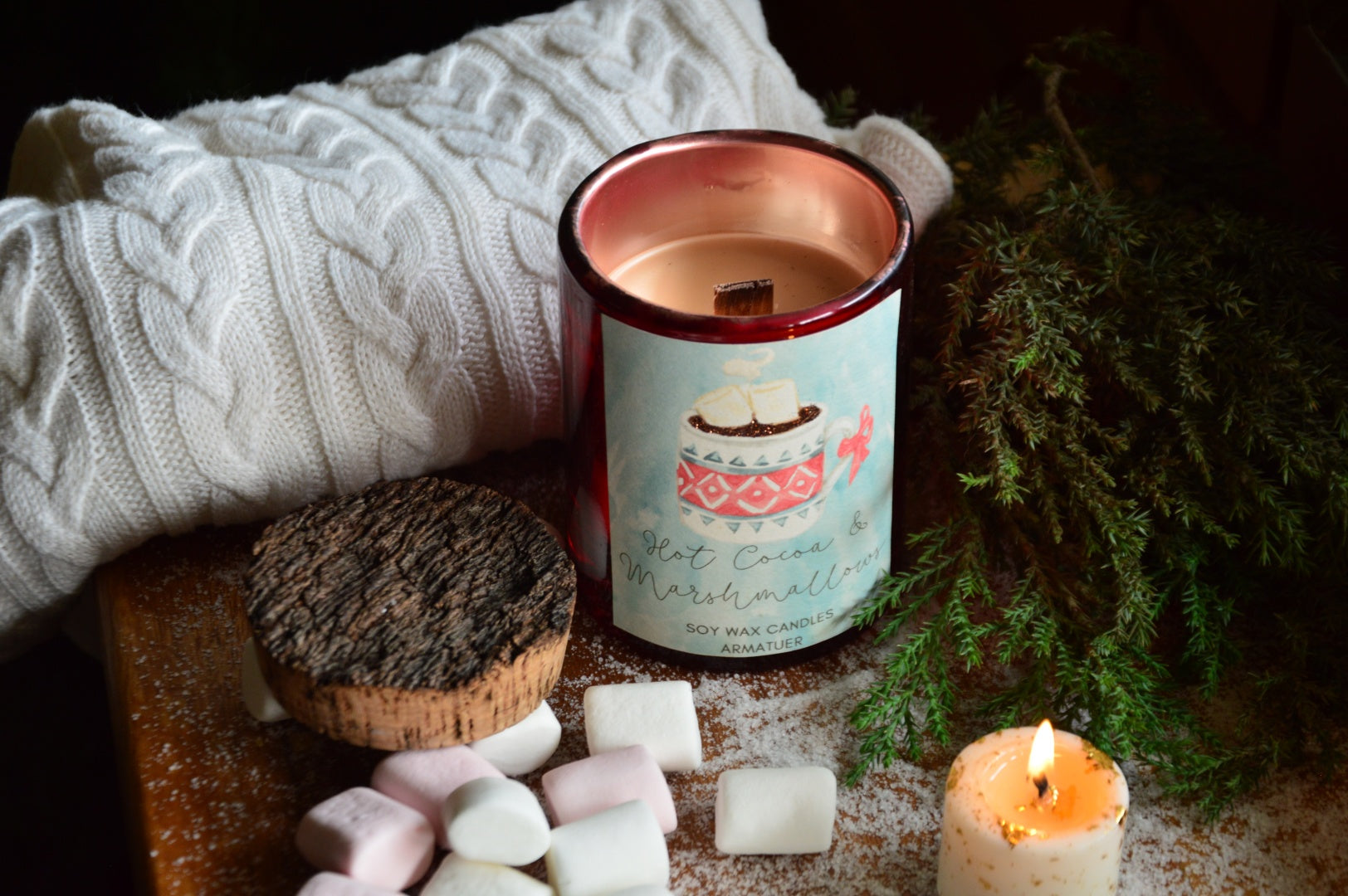 Hot Cocoa & Marshmallow | Woodwick Container Candle with a Bark Lid | Winter Edition