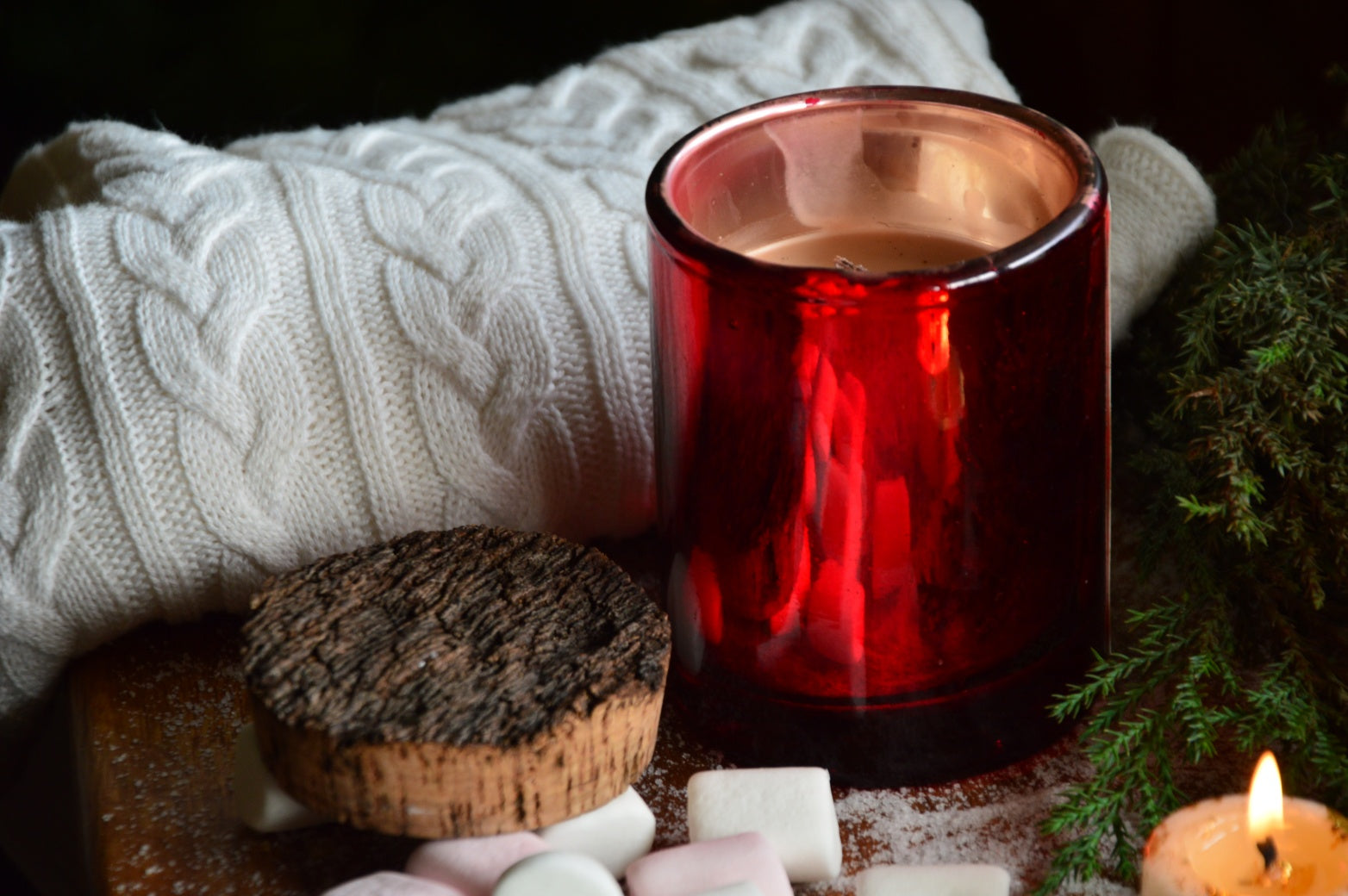 Hot Cocoa & Marshmallow | Woodwick Container Candle with a Bark Lid | Winter Edition