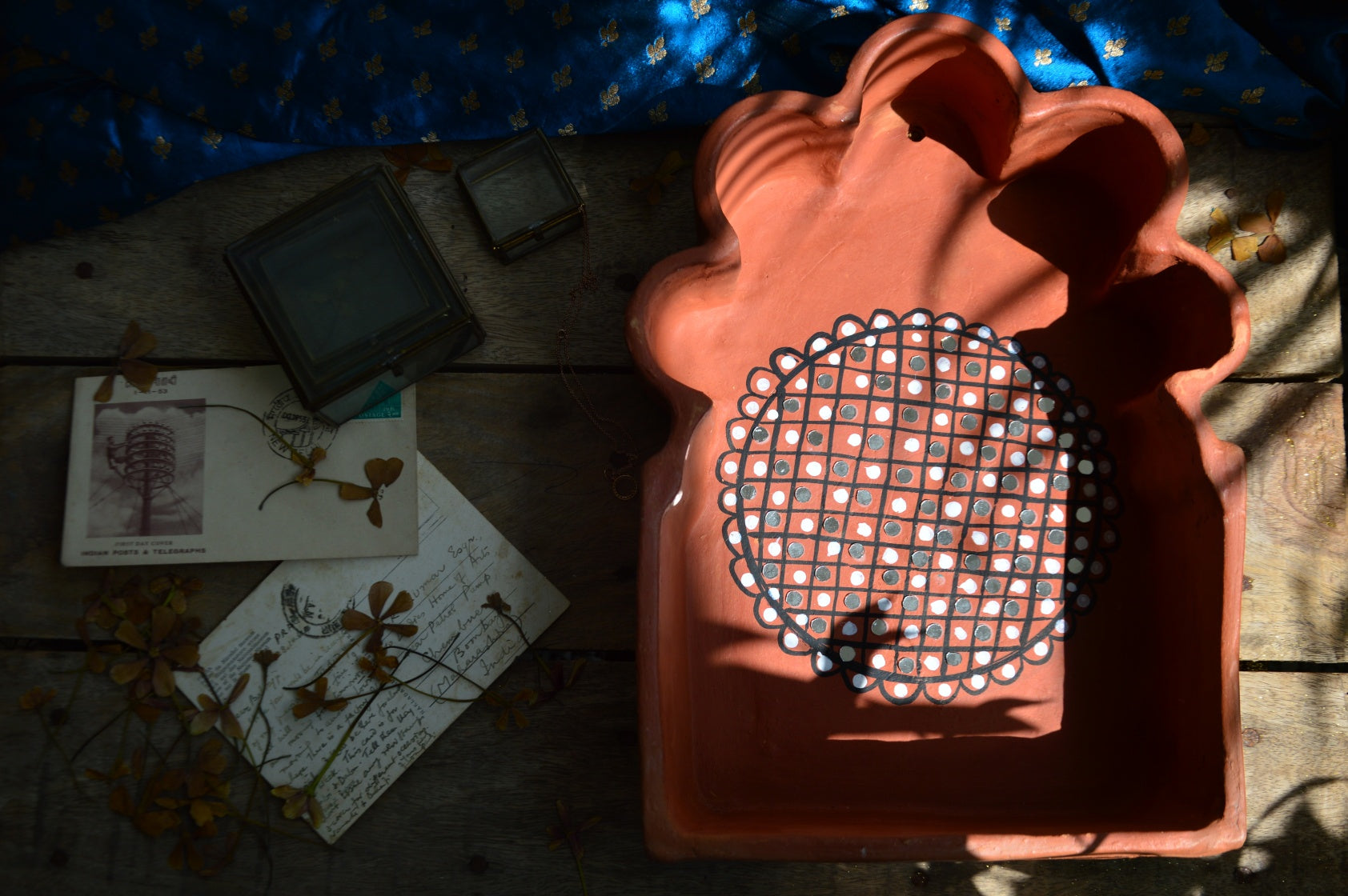 Traditional Handpainted Terracotta Jharokha with Mirror Work