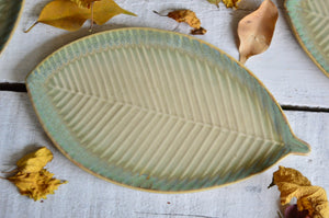 Leaf Shaped Ceramic Quarter Plates| Set of 6 Light Green