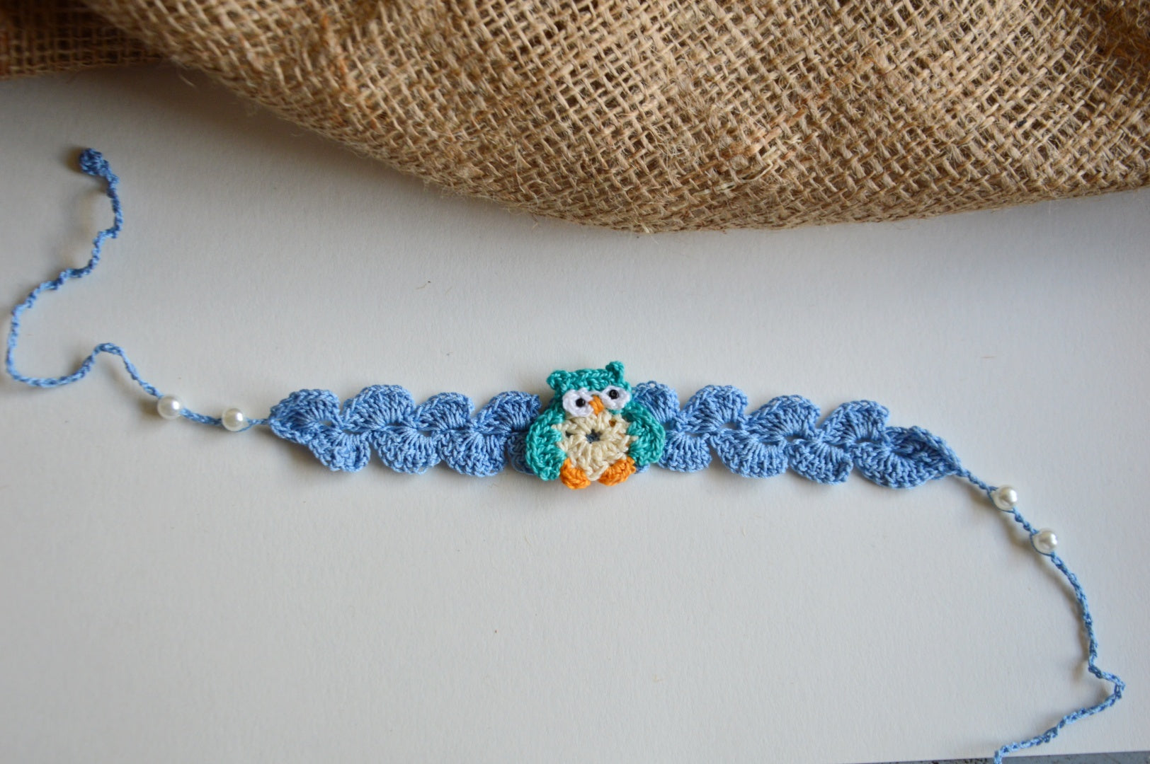 Cute Crochet Owl Rakhi | Light Blue