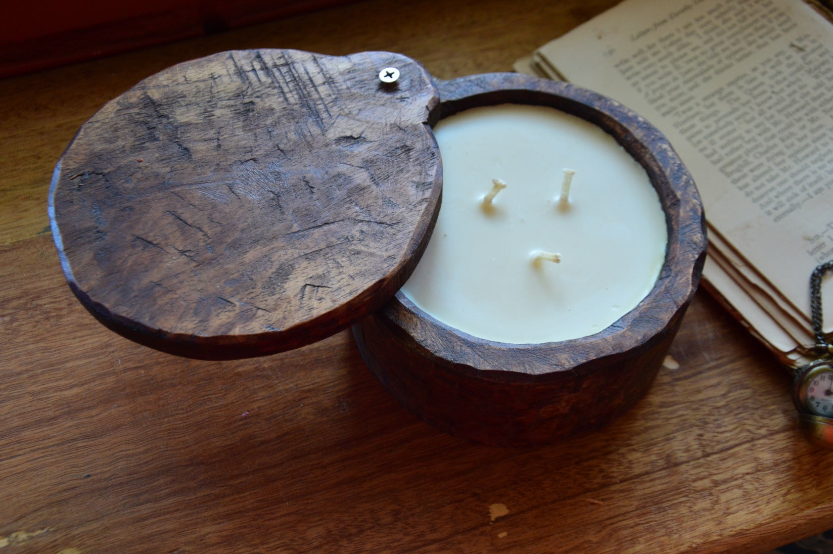 Rotating Whittled Wooden Container | Oak Room