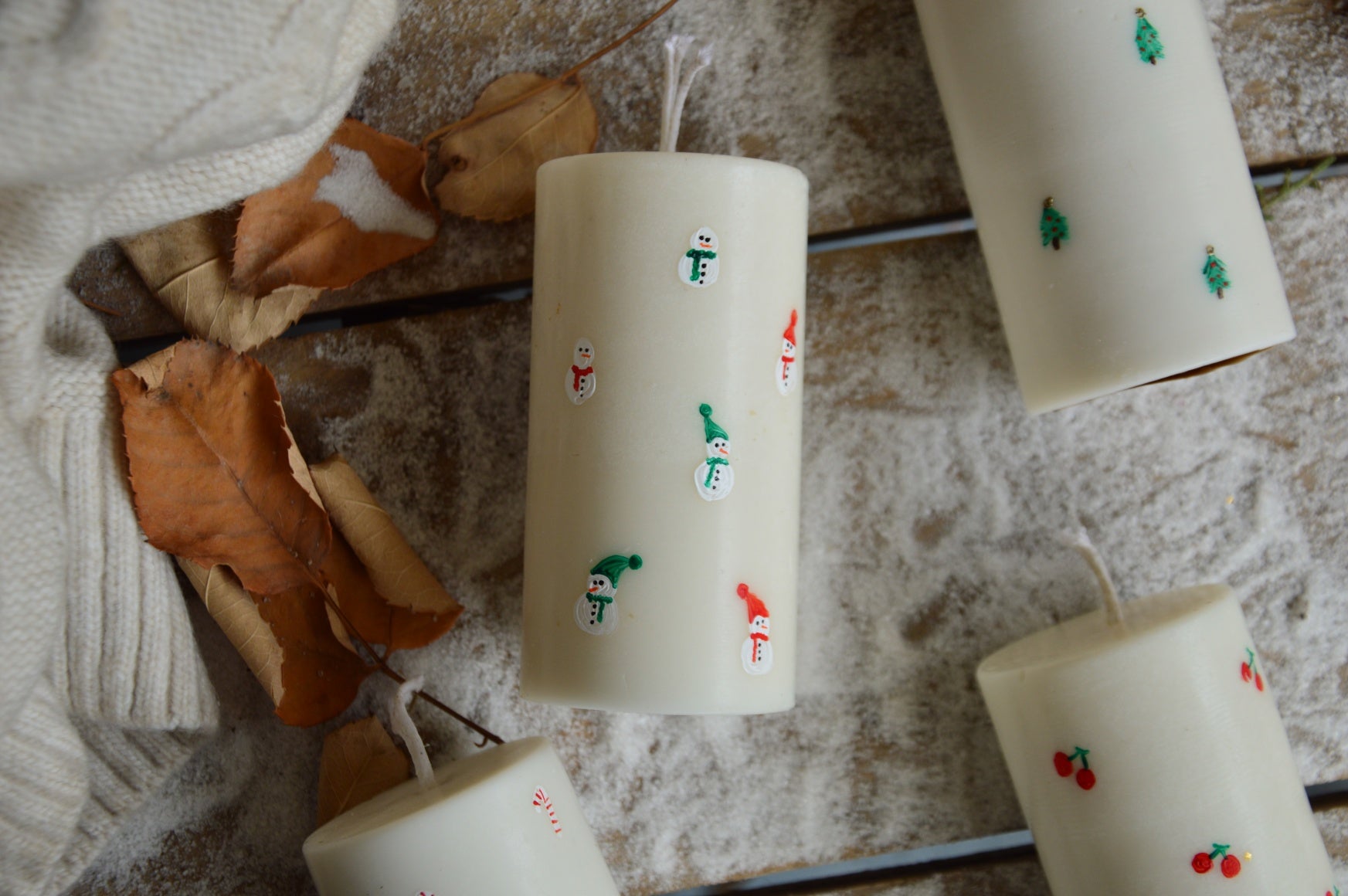 Christmas Handpainted Pillars in a Gift Box