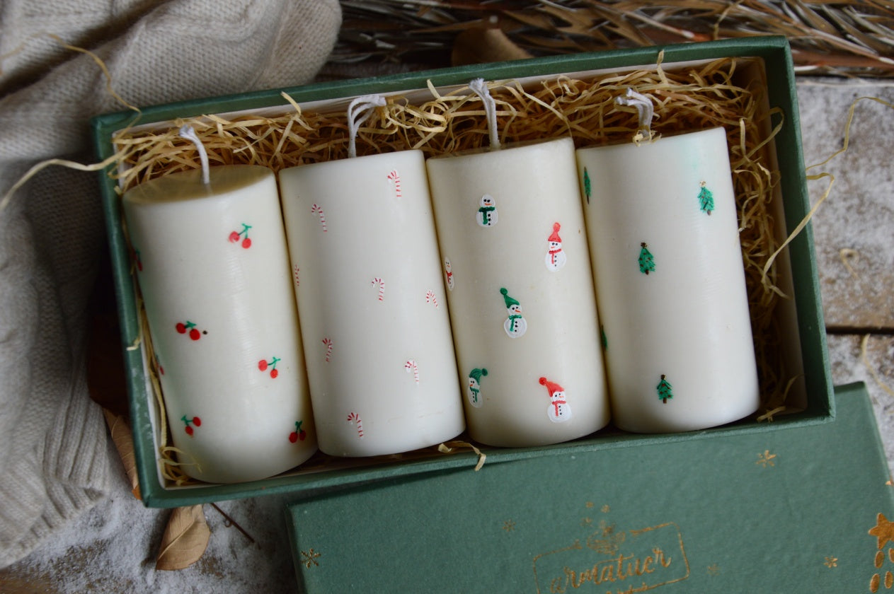 Christmas Handpainted Pillars in a Gift Box