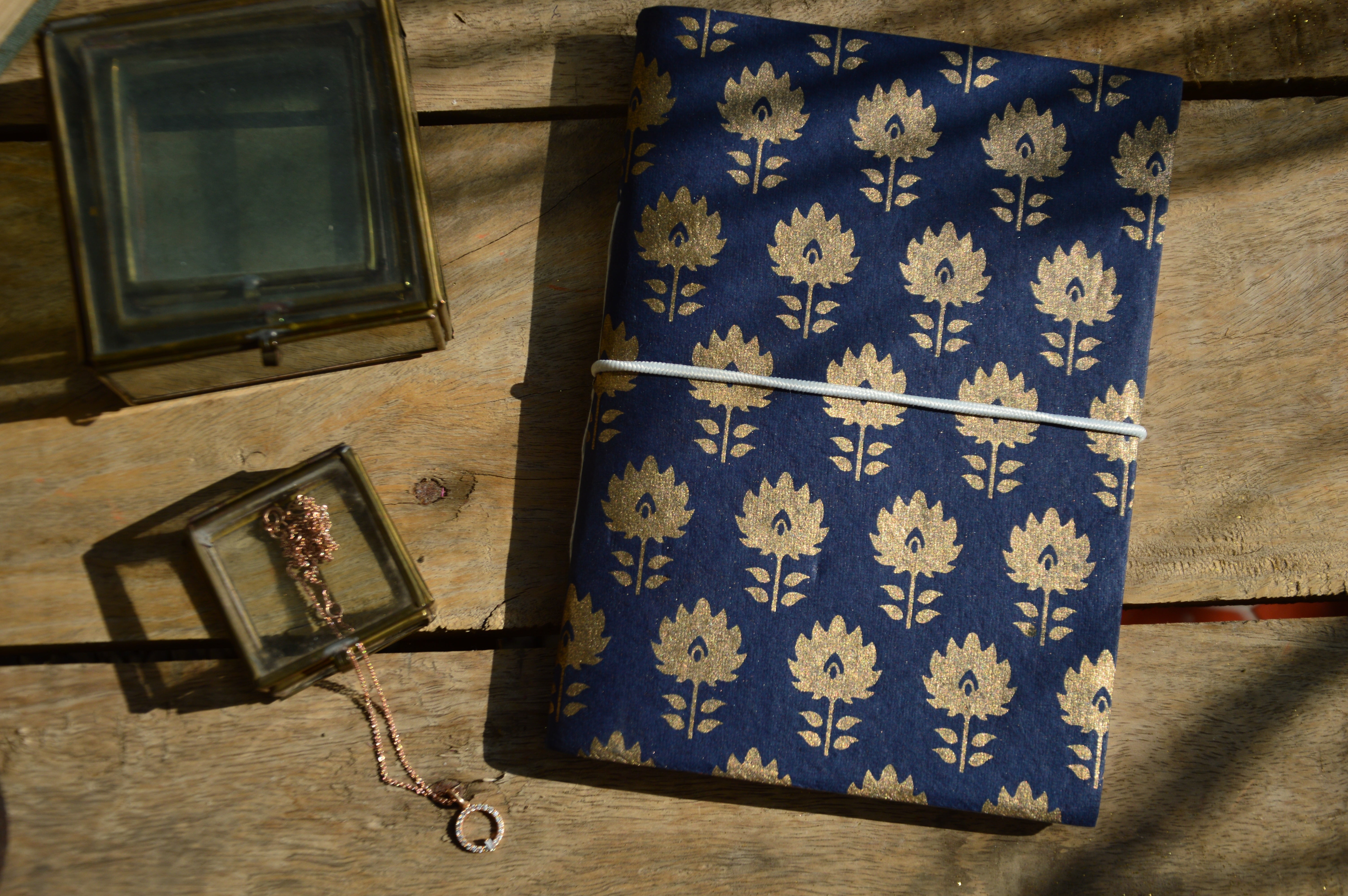 Divine Flowers Navy Blue Handmade Paper Journal | Medium