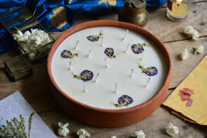 Peacocks Pressed Flowers Terracotta Urli